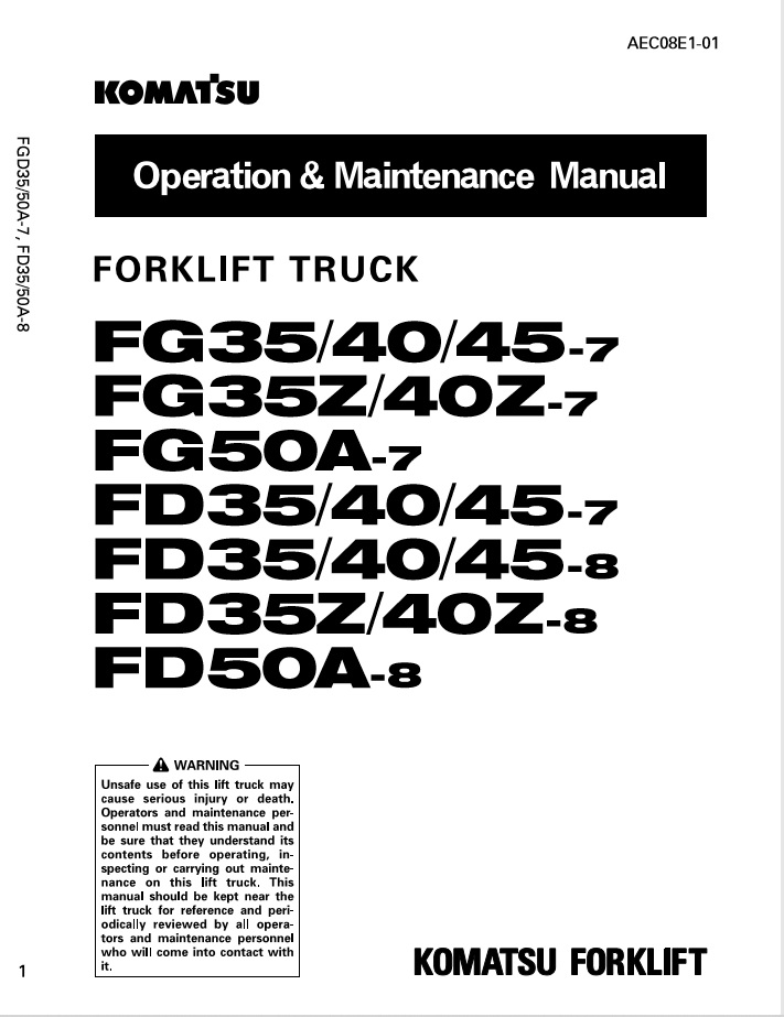 Komatsu FG35-7 Operators and Maintenance Manual - Image 5