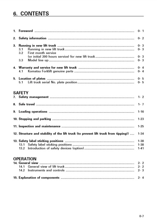 Komatsu FG50-7 Forklift Operators and Maintenance Manual - Image 6